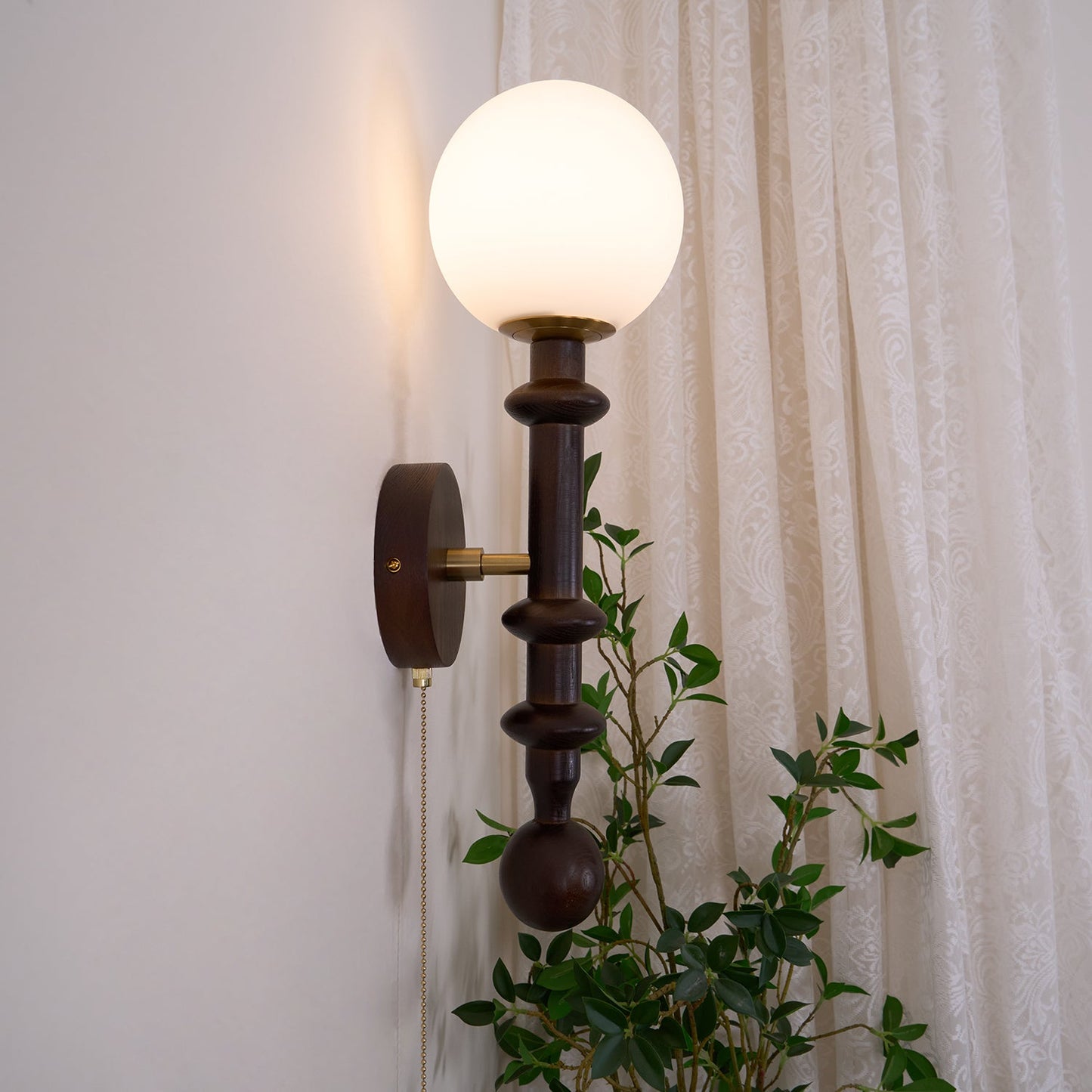 Roman Column Wall Lamp | Walnut Wood & Glass | Set of 2