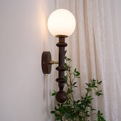 Roman Column Wall Lamp | Walnut Wood & Glass | Set of 2