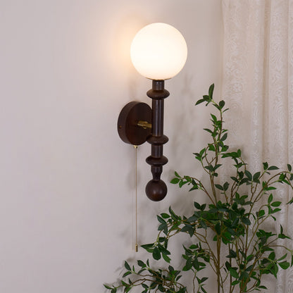 Roman Column Wall Lamp | Walnut Wood & Glass | Set of 2