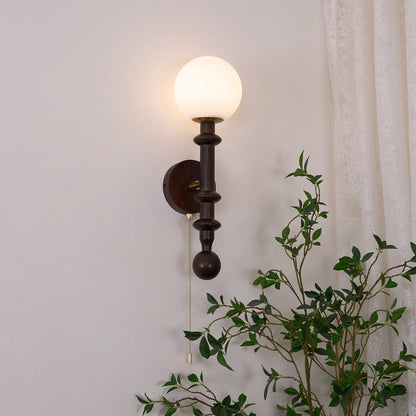 Roman Column Wall Lamp | Walnut Wood & Glass | Set of 2