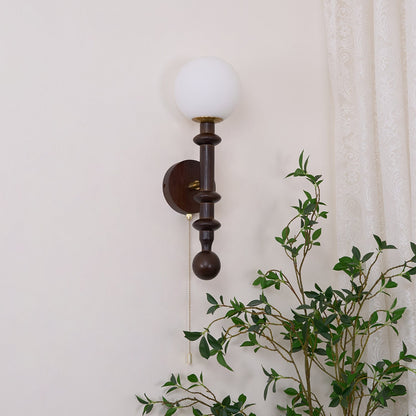 Roman Column Wall Lamp | Walnut Wood & Glass | Set of 2