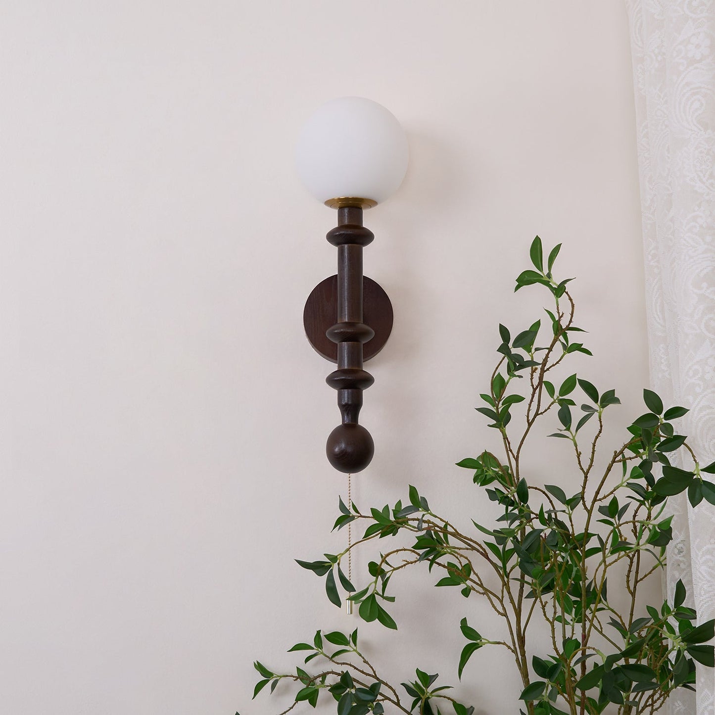 Roman Column Wall Lamp | Walnut Wood & Glass | Set of 2