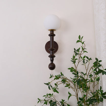 Roman Column Wall Lamp | Walnut Wood & Glass | Set of 2