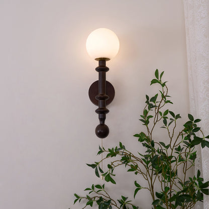 Roman Column Wall Lamp | Walnut Wood & Glass | Set of 2