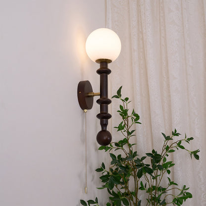 Roman Column Wall Lamp | Walnut Wood & Glass | Set of 2