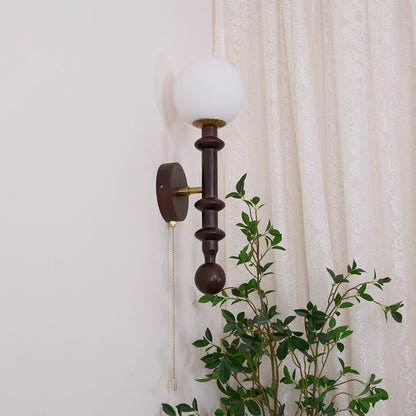 Roman Column Wall Lamp | Walnut Wood & Glass | Set of 2