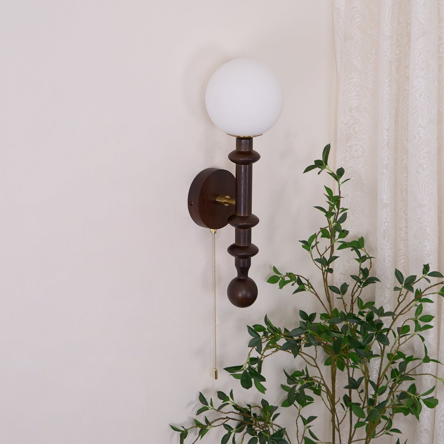Roman Column Wall Lamp | Walnut Wood & Glass | Set of 2