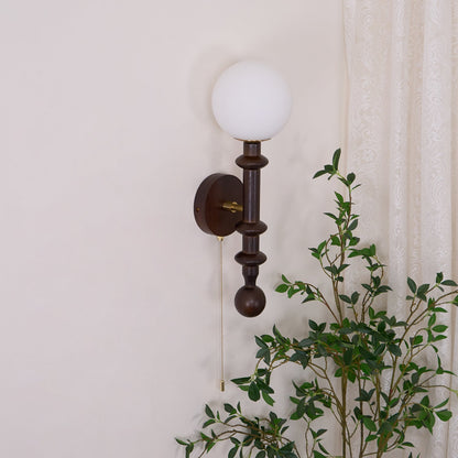 Roman Column Wall Lamp | Walnut Wood & Glass | Set of 2