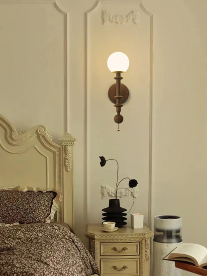 Roman Column Wall Lamp | Walnut Wood & Glass | Set of 2