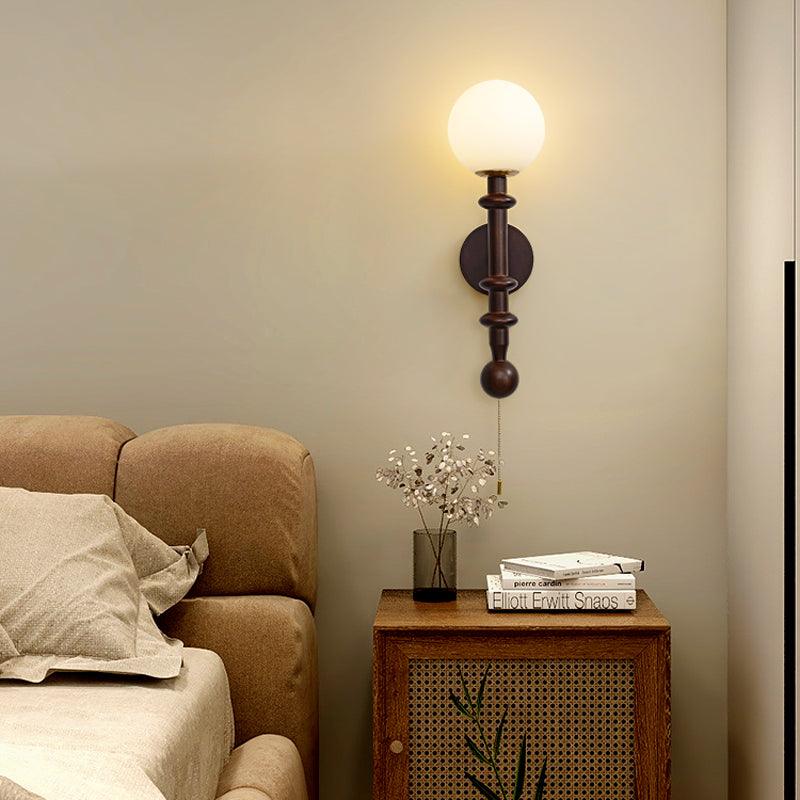Roman Column Wall Lamp | Walnut Wood & Glass | Set of 2