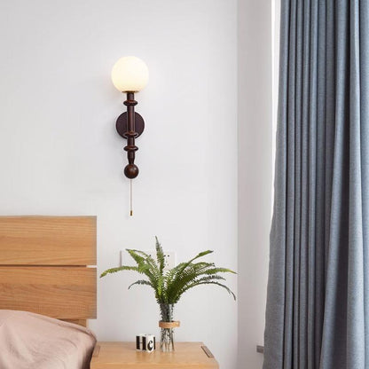Roman Column Wall Lamp | Walnut Wood & Glass | Set of 2