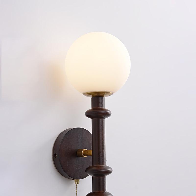 Roman Column Wall Lamp | Walnut Wood & Glass | Set of 2