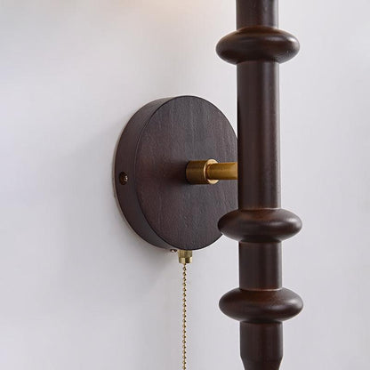 Roman Column Wall Lamp | Walnut Wood & Glass | Set of 2