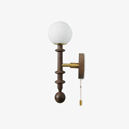 Roman Column Wall Lamp | Walnut Wood & Glass | Set of 2