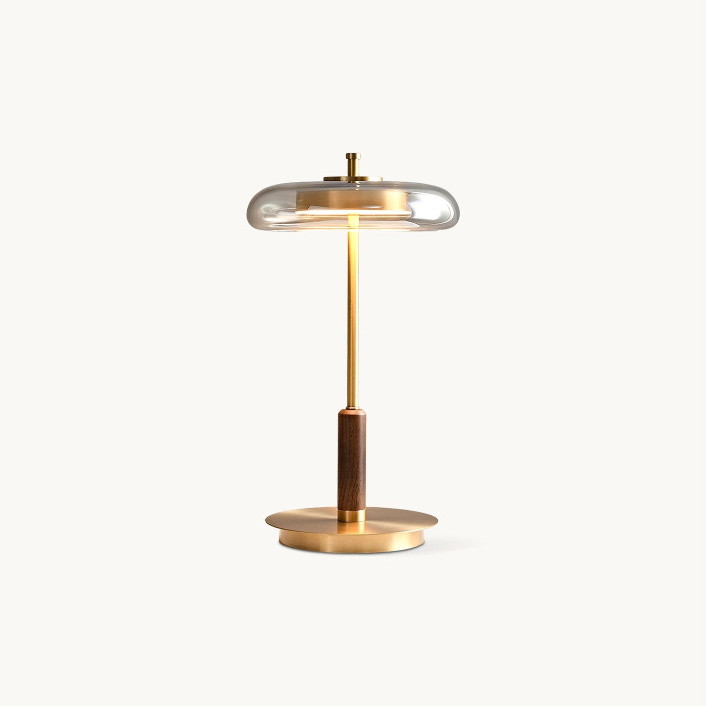 Ronaldo Table Lamp | Walnut Wood & Polished Brass | Clear Glass Shade