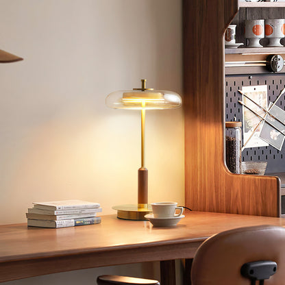 Ronaldo Table Lamp | Walnut Wood & Polished Brass | Clear Glass Shade
