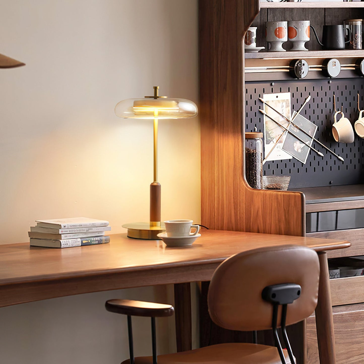 Ronaldo Table Lamp | Walnut Wood & Polished Brass | Clear Glass Shade