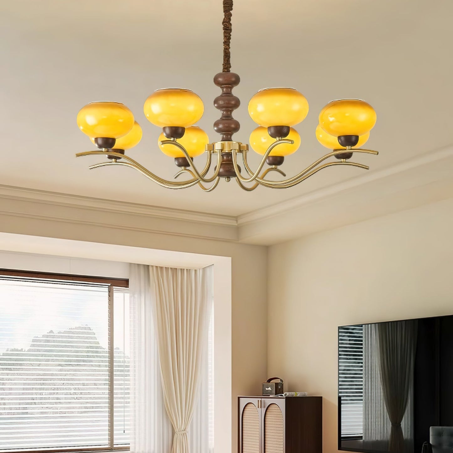 Rosdorf Chandelier | Caramel Glass & Gold Finish | 3, 6, or 8 Lights
