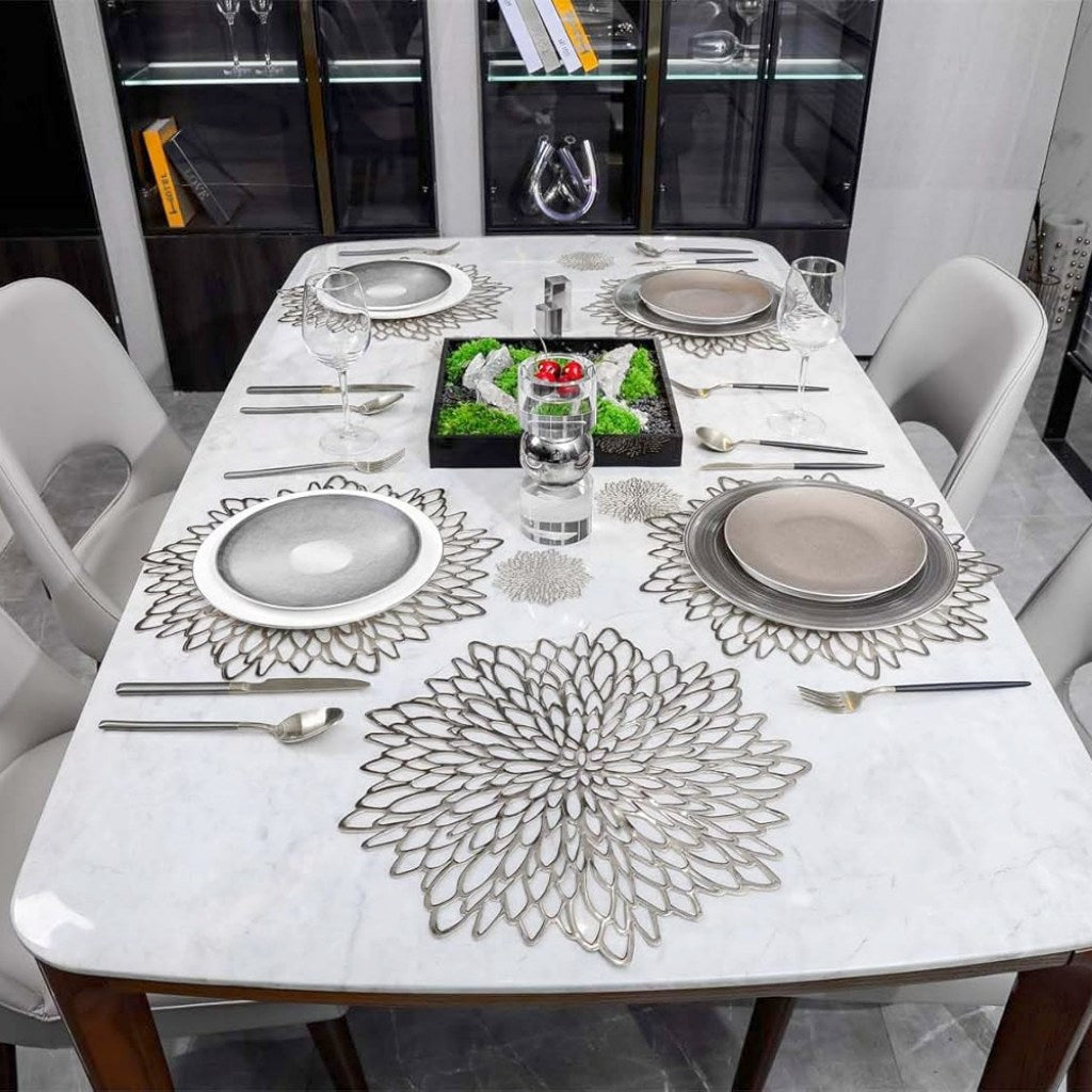 Round Silver Placemats & Coaster Set | Durable Pressed Vinyl | 15.5"