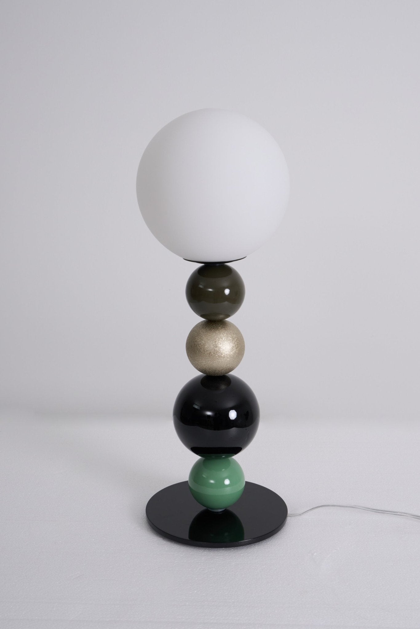 Round Balls Stacking Table Lamp | Metal & Glass | Green and Black