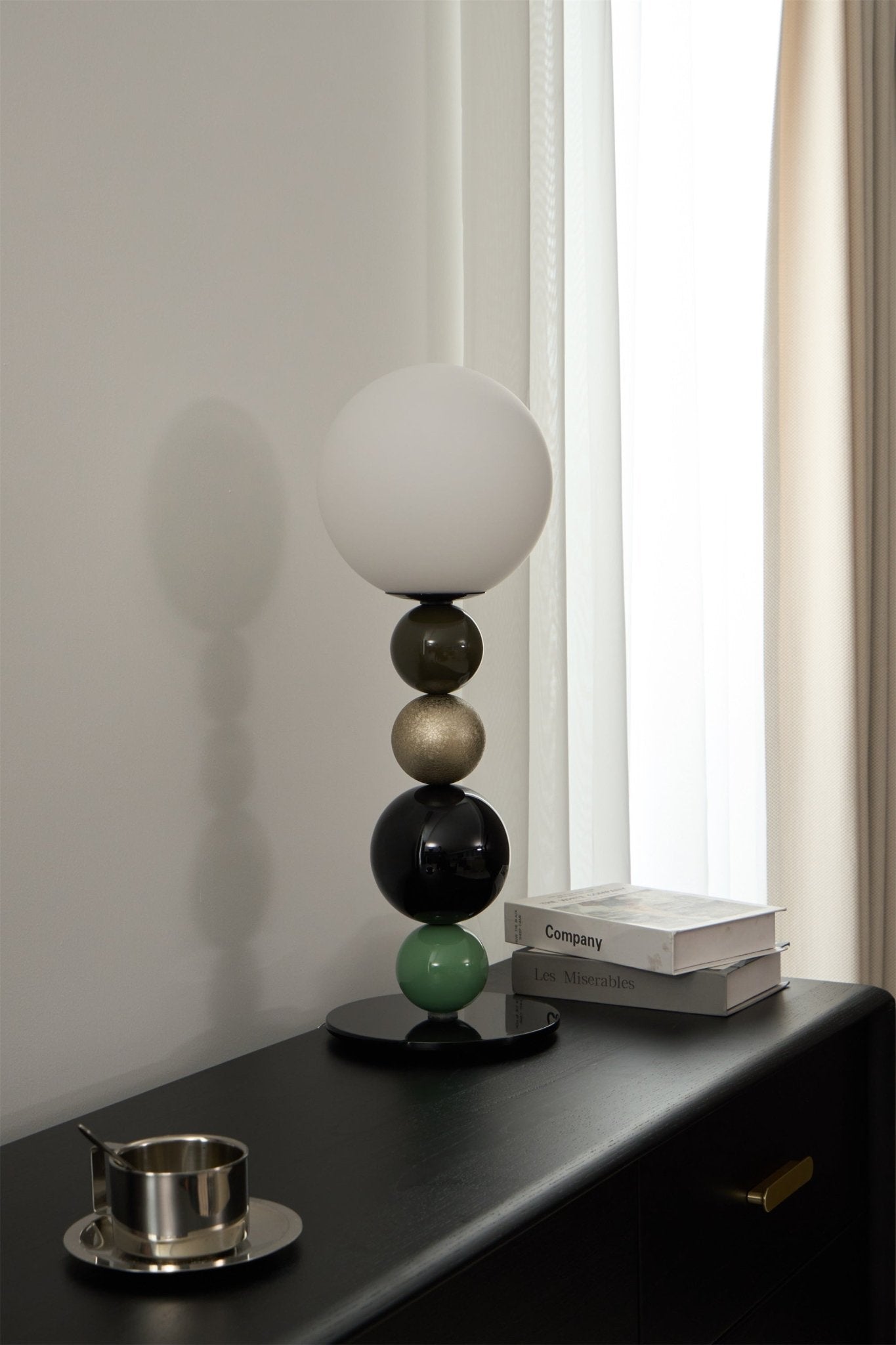 Round Balls Stacking Table Lamp | Metal & Glass | Green and Black