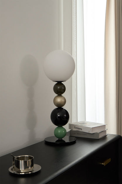 Round Balls Stacking Table Lamp | Metal & Glass | Green and Black