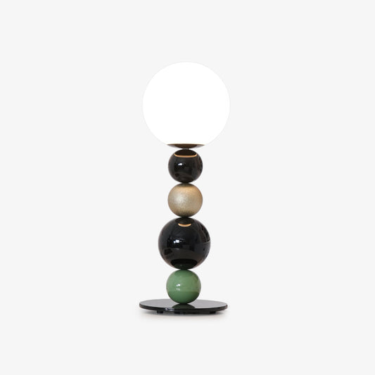 Round Balls Stacking Table Lamp | Metal & Glass | Green and Black