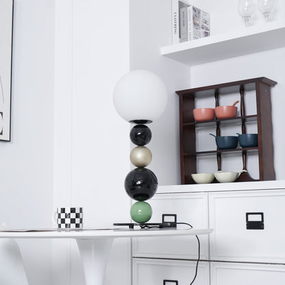 Round Balls Stacking Table Lamp | Metal & Glass | Green and Black