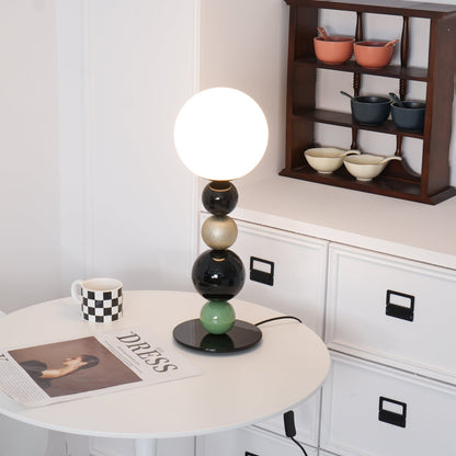 Round Balls Stacking Table Lamp | Metal & Glass | Green and Black