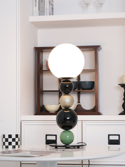 Round Balls Stacking Table Lamp | Metal & Glass | Green and Black