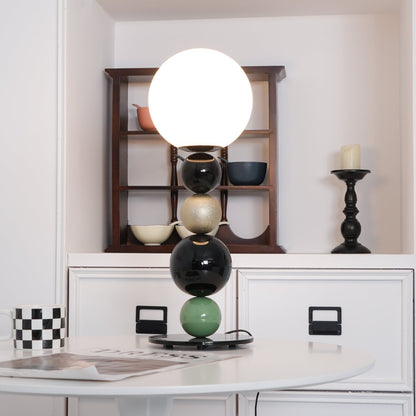 Round Balls Stacking Table Lamp | Metal & Glass | Green and Black
