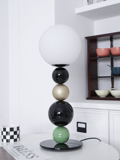 Round Balls Stacking Table Lamp | Metal & Glass | Green and Black