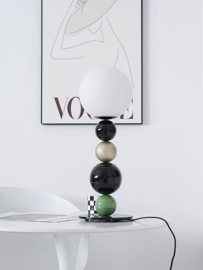 Round Balls Stacking Table Lamp | Metal & Glass | Green and Black