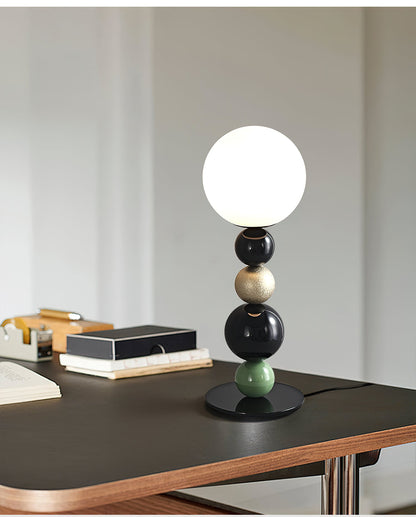 Round Balls Stacking Table Lamp | Metal & Glass | Green and Black