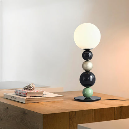 Round Balls Stacking Table Lamp | Metal & Glass | Green and Black
