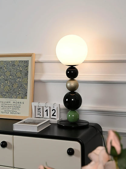Round Balls Stacking Table Lamp | Metal & Glass | Green and Black