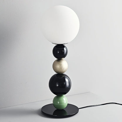 Round Balls Stacking Table Lamp | Metal & Glass | Green and Black