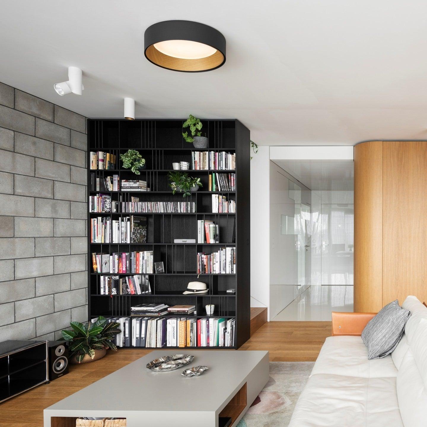 Round Ceiling Lamp | Oak Wood & Aluminum | 46cm Diameter