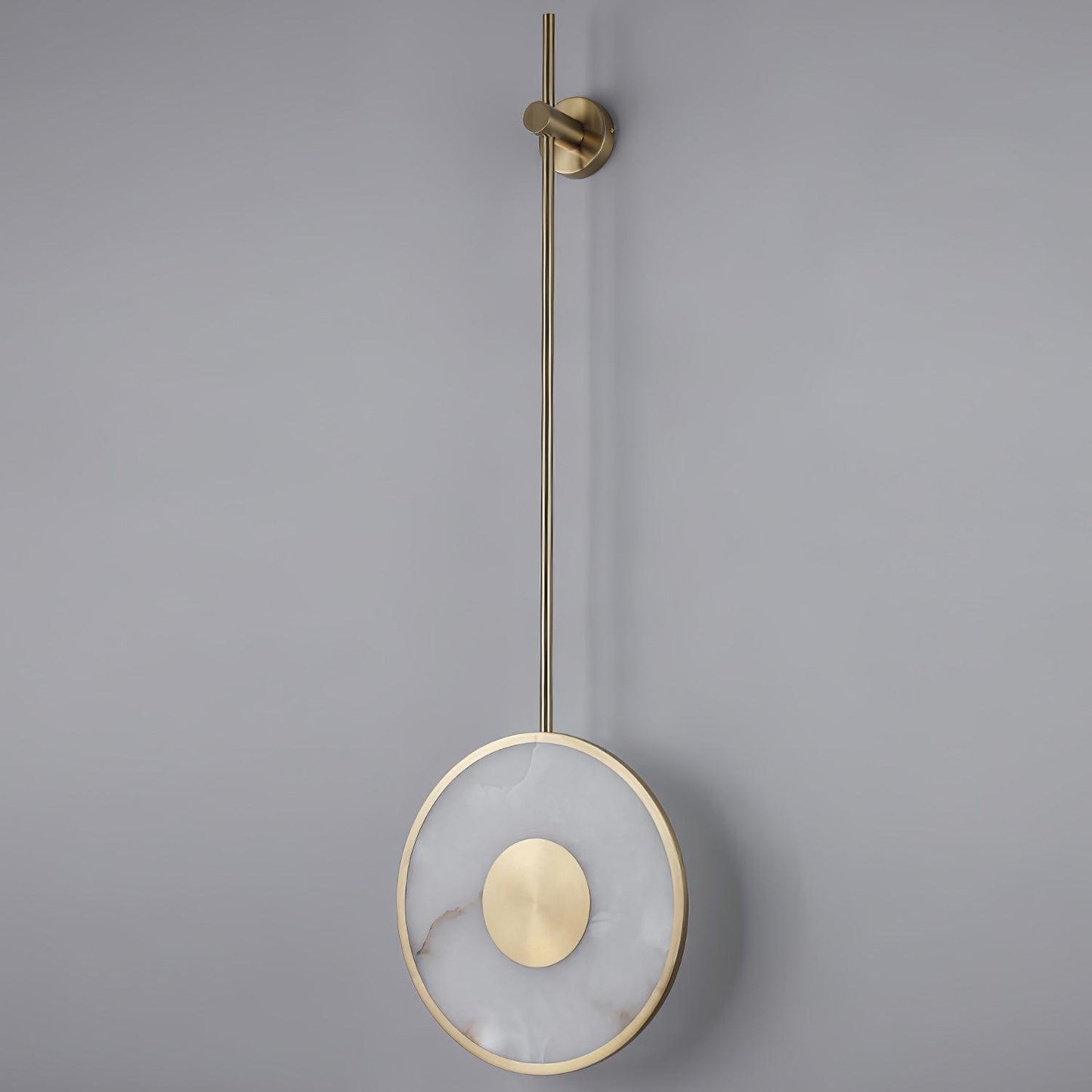 Round Wall Lamp | Hand-Carved Alabaster & Brass | Set of 2