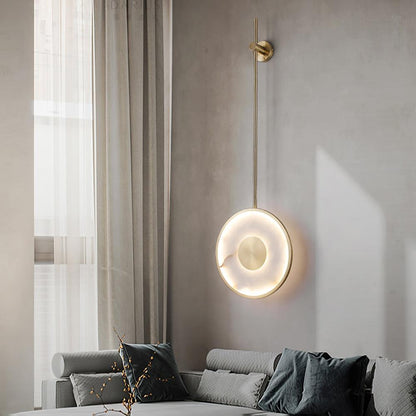 Round Wall Lamp | Hand-Carved Alabaster & Brass | Set of 2