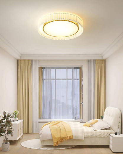 Round Pleated Ceiling Lamp | Fabric & Metal | Beige, Multiple Sizes