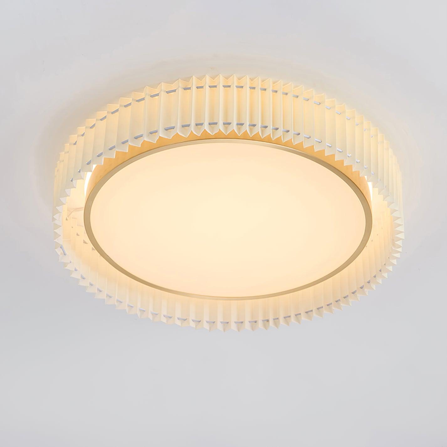 Round Pleated Ceiling Lamp | Fabric & Metal | Beige, Multiple Sizes