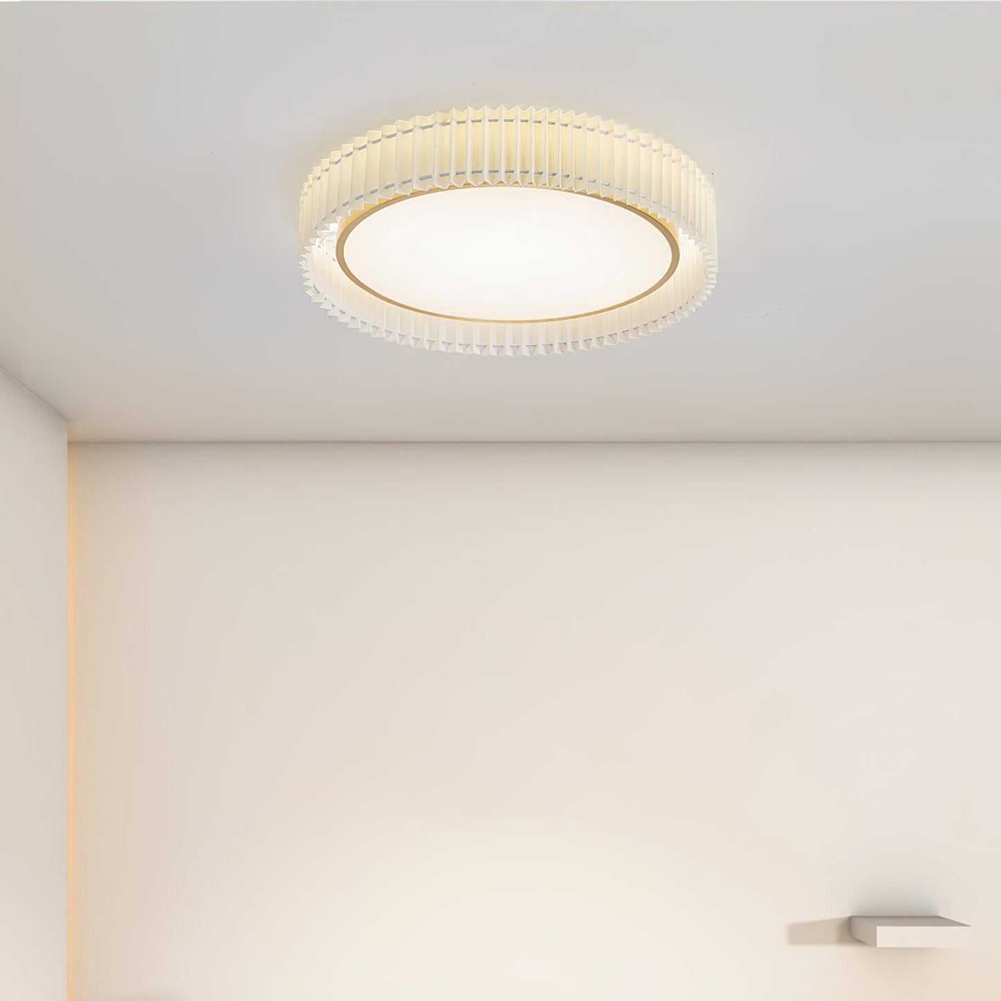 Round Pleated Ceiling Lamp | Fabric & Metal | Beige, Multiple Sizes