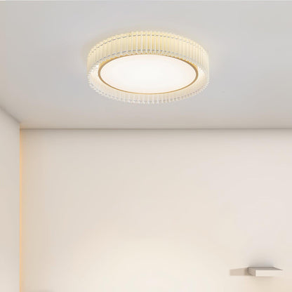 Round Pleated Ceiling Lamp | Fabric & Metal | Beige, Multiple Sizes