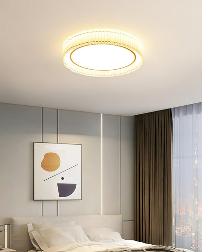 Round Pleated Ceiling Lamp | Fabric & Metal | Beige, Multiple Sizes