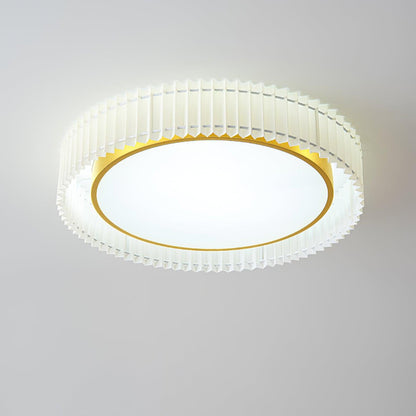 Round Pleated Ceiling Lamp | Fabric & Metal | Beige, Multiple Sizes