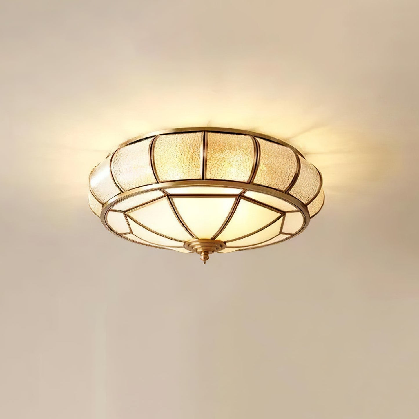 Round Textured Glass Ceiling Light | Brass & White Glass | Multiple Bulb Options