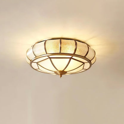 Round Textured Glass Ceiling Light | Brass & White Glass | Multiple Bulb Options
