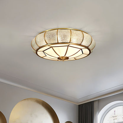 Round Textured Glass Ceiling Light | Brass & White Glass | Multiple Bulb Options