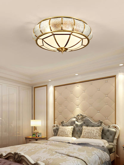 Round Textured Glass Ceiling Light | Brass & White Glass | Multiple Bulb Options